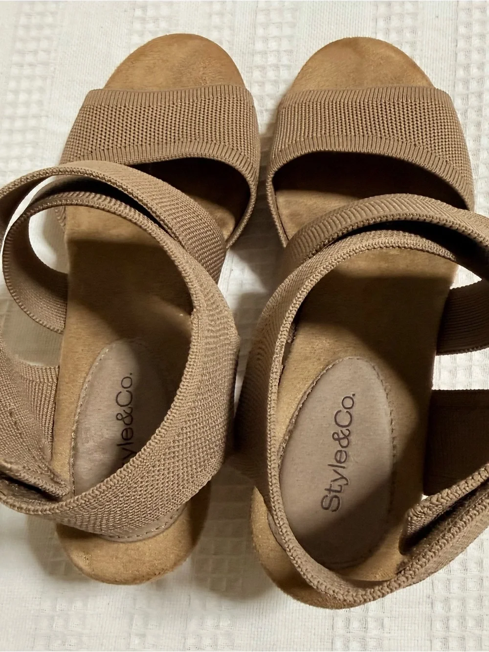 Style & Co. Taupe Elastic Strappy Cork Wedge Sandal